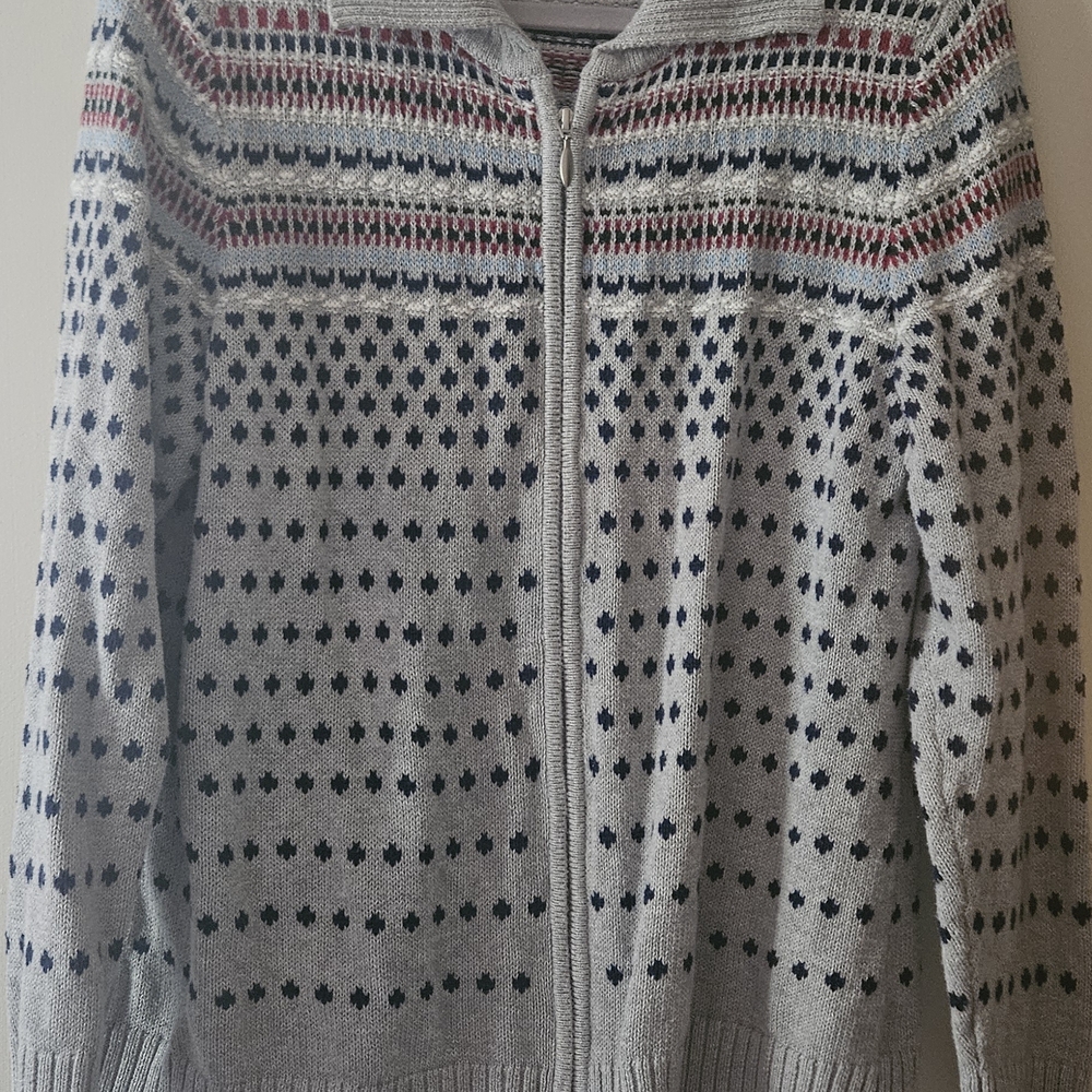 Coldwater Creek Gray and Blue Patterned Cardigan